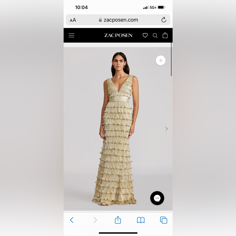Zac Posen V-NECK METALLIC RUFFLE GOWN Size 4.